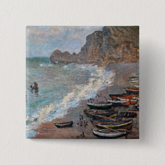Macaron Carré 5 Cm Claude Monet - La plage d'Etretat (Devant)