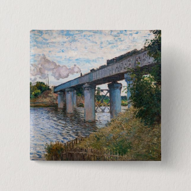 Macaron Carré 5 Cm Claude Monet - Le pont ferroviaire à Argenteuil (Devant)
