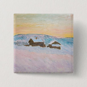 Macaron Carré 5 Cm Claude Monet - Norvège Paysage, Maisons Bleues