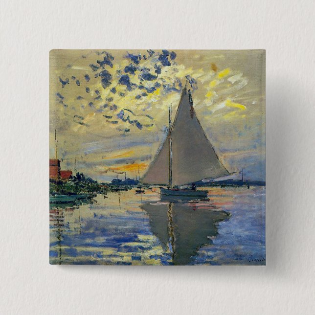 Macaron Carré 5 Cm Claude Monet - Voilier au Petit-Gennevilliers (Devant)