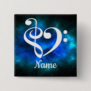 Macaron Carré 5 Cm Clé de basse de Treble Clé Coeur Bleu Nebula Custo