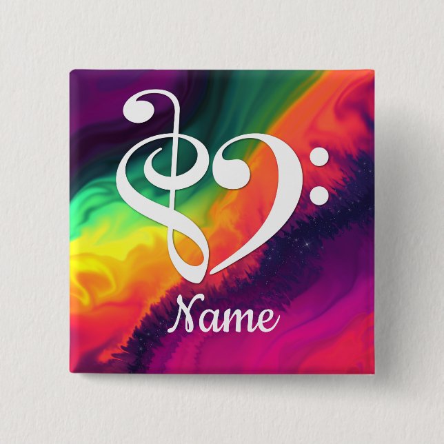 Macaron Carré 5 Cm Clé de basse Treble Clef Coeur Nebula Customisé (Devant)