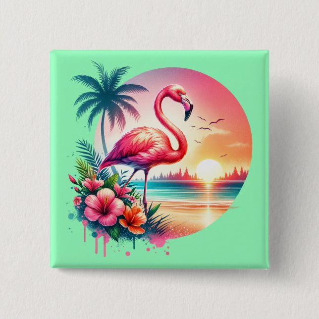 Macaron Carré 5 Cm Clipart de coucher de soleil flamant rose-93938 (Devant)