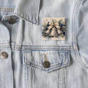 Macaron Carré 5 Cm Clochettes de Noël en argent élégantes à l'aquarel