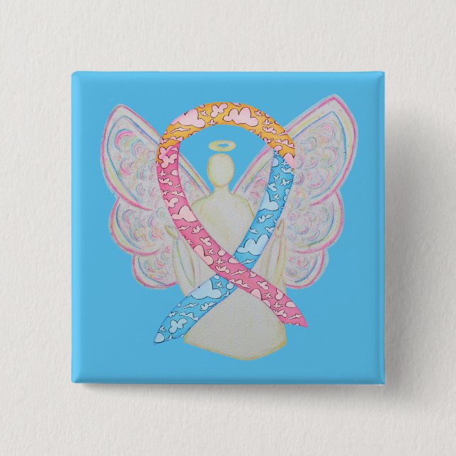 Macaron Carré 5 Cm Clouds rose, jaune et bleu CDH Angel Pin (Devant)