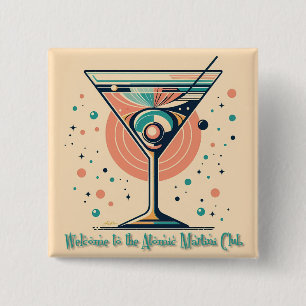 Macaron Carré 5 Cm Club Atomic Martini Rétro Futuriste Espace Age