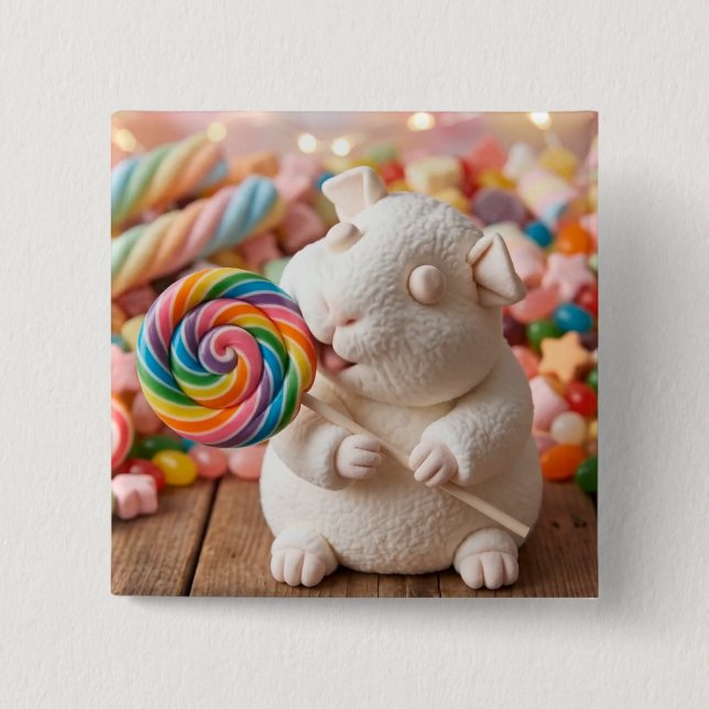 Macaron Carré 5 Cm Cochon d'Inde Guimauve Fantaisiste et Sucette (Devant)
