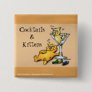 Macaron Carré 5 Cm Cocktails & Kittens Gold Cartoon Button