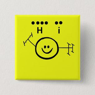 Macaron Carré 5 Cm Code Morse heureux "salut" bouton de jaune de