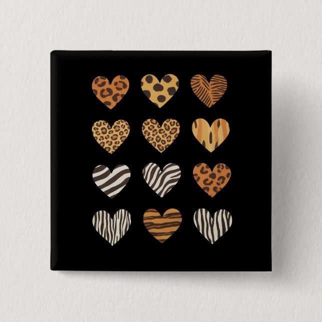 Macaron Carré 5 Cm Cœur d'amour Léopard Mignon Saint-Valentin  (Devant)