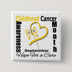 Macaron Carré 5 Cm Coeur de papillon de mois de conscience de Cancer