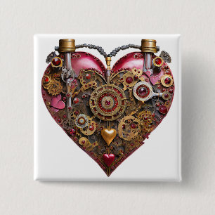 Macaron Carré 5 Cm Cœur de Streampunk Rubis Saint-Valentin