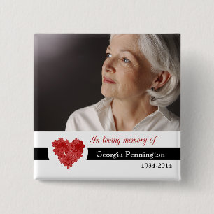 Macaron Carré 5 Cm Coeur floral rouge moderne dans la mémoire du