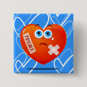 Macaron Carré 5 Cm Coeur fragile, bouton