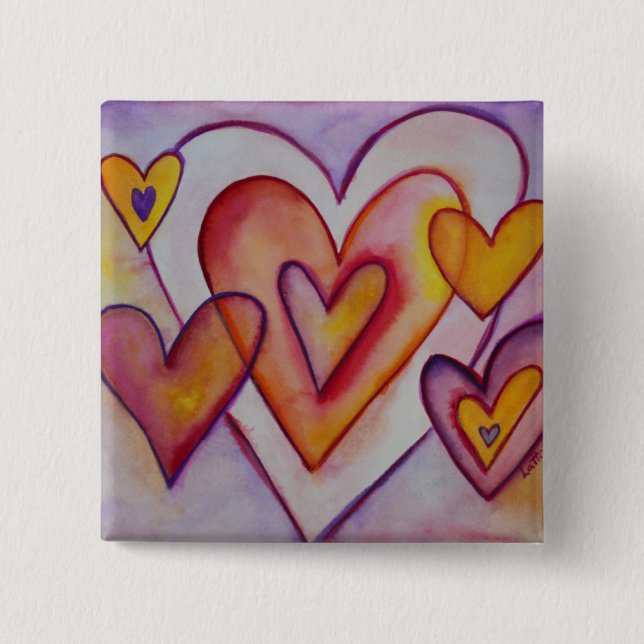 Macaron Carré 5 Cm Coeurs d'amour intervertissants Bouton personnalis (Devant)