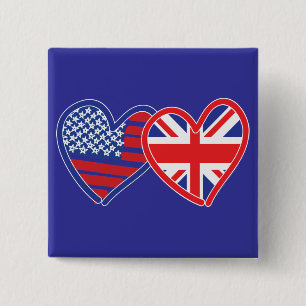 Macaron Carré 5 Cm Coeurs du drapeau américain/Union Jack
