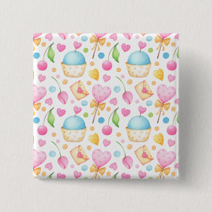 Macaron Carré 5 Cm Coeurs et cupcakes Motif d'aquarelle