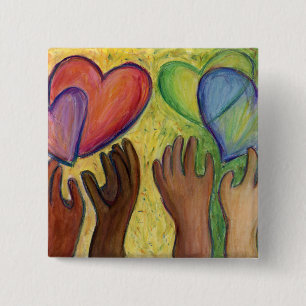 Macaron Carré 5 Cm Coeurs et mains Diversité Amour Portable Pin ou bo