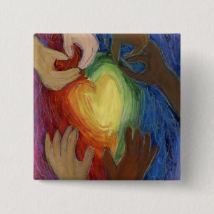 Macaron Carré 5 Cm Coeurs et mains Diversité Amour Portable Pin ou bo