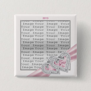 Macaron Carré 5 Cm Coeurs personnalisés Bouton de ruban rose pastel