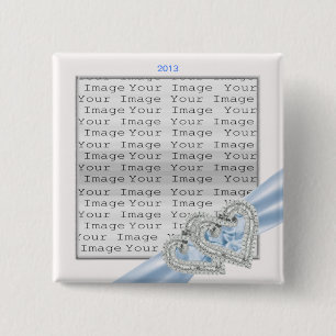 Macaron Carré 5 Cm Coeurs personnalisés Bouton Ruban bleu glace