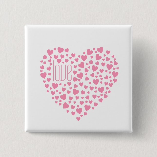 Macaron Carré 5 Cm Cœurs Pleins de Cœurs Amour Rose (Devant)