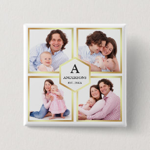Macaron Carré 5 Cm Collage de photos de famille de 4 images en blanc 