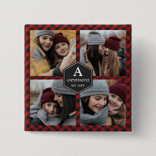 Macaron Carré 5 Cm Collage de photos de famille en carreaux rouges et