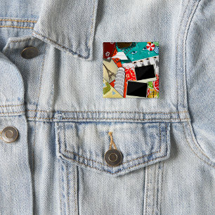 Macaron Carré 5 Cm Collage de voyage avec des sites touristiques embl