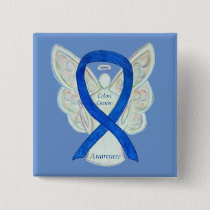 Macaron Carré 5 Cm Colon Cancer Angel Blue Awareness Ruban Art Pin