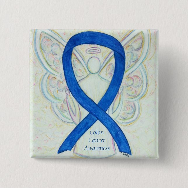 Macaron Carré 5 Cm Colon Cancer Angel Sensibilisation Ruban Personnal (Devant)