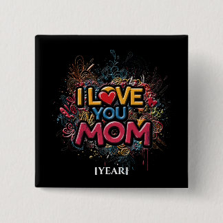 Macaron Carré 5 Cm Colorful I Love You Mom Square Pin / Pin Mamá