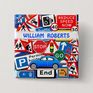 Macaron Carré 5 Cm Colourful Road Signs, and Automobile Custom Name B