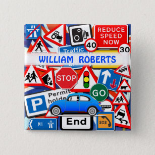 Macaron Carré 5 Cm Colourful Road Signs, and Automobile Custom Name B