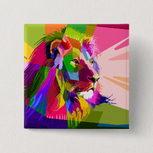 Macaron Carré 5 Cm Conception d'art pop prismatique coloré de lion