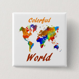 Macaron Carré 5 Cm Conception de carte du monde colorée 33