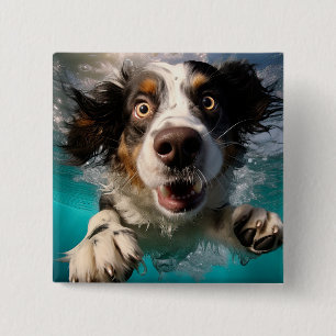 Macaron Carré 5 Cm Conception sous-marine de la nage de chien excitée