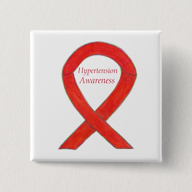 Macaron Carré 5 Cm Connaissance de l'hypertension (HTN) Ruban rouge É (Devant)
