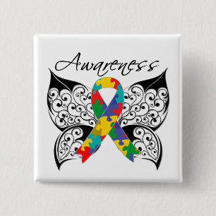 Macaron Carré 5 Cm Conscience de papillon de tatouage - autisme