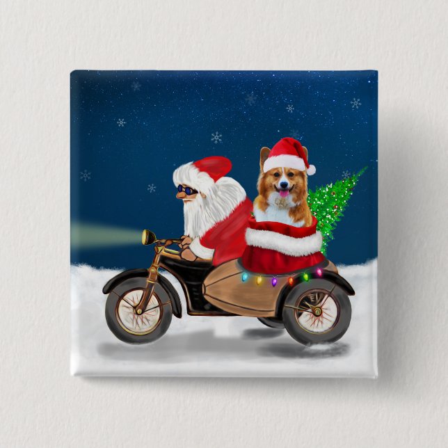 Macaron Carré 5 Cm Corgi Chien Noël Père Noël  (Devant)