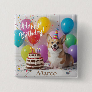 Macaron Carré 5 Cm Corgi Joyeux anniversaire