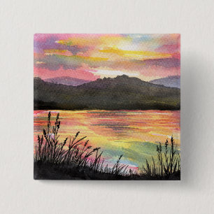 Macaron Carré 5 Cm Coucher de soleil au bord du lac