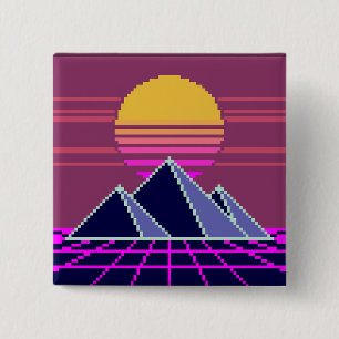 Macaron Carré 5 Cm Coucher de soleil Synthwave sur les pyramides pixe