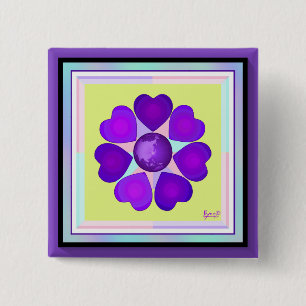 Macaron Carré 5 Cm Couleurs pastel & coeurs violets battre