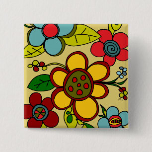 Macaron Carré 5 Cm Couleurs urbaines de rétros fleurs