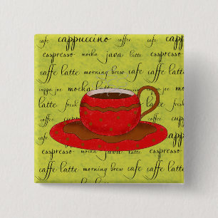 Macaron Carré 5 Cm Coupe de café rouge sur citron vert Mots de script