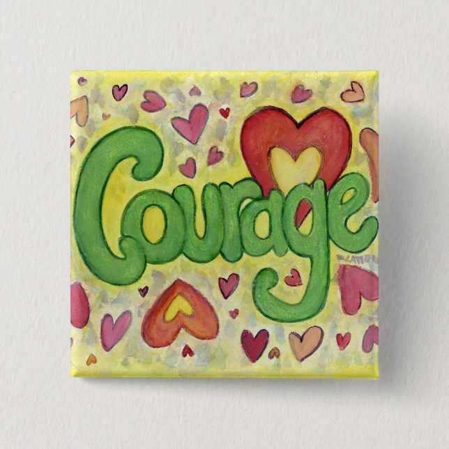 Macaron Carré 5 Cm Courage Heart Word Art Lapon Boutons (Devant)