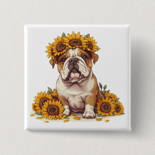 Macaron Carré 5 Cm Couronne de tournesol de Bouledogue anglais