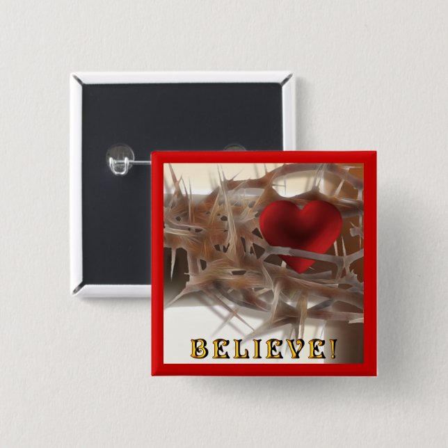 Macaron Carré 5 Cm Couronne d'épines et bouton du coeur (Devant & derrière)