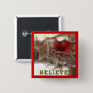 Macaron Carré 5 Cm Couronne d'épines et bouton du coeur